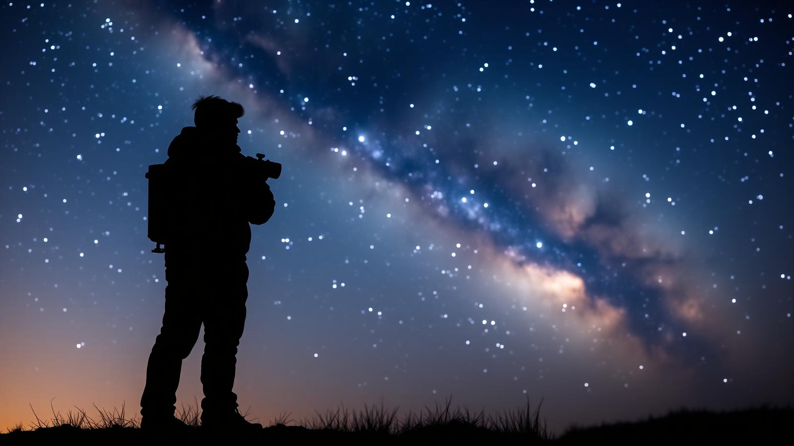 A stargazer silhouette looking up at the galactic core